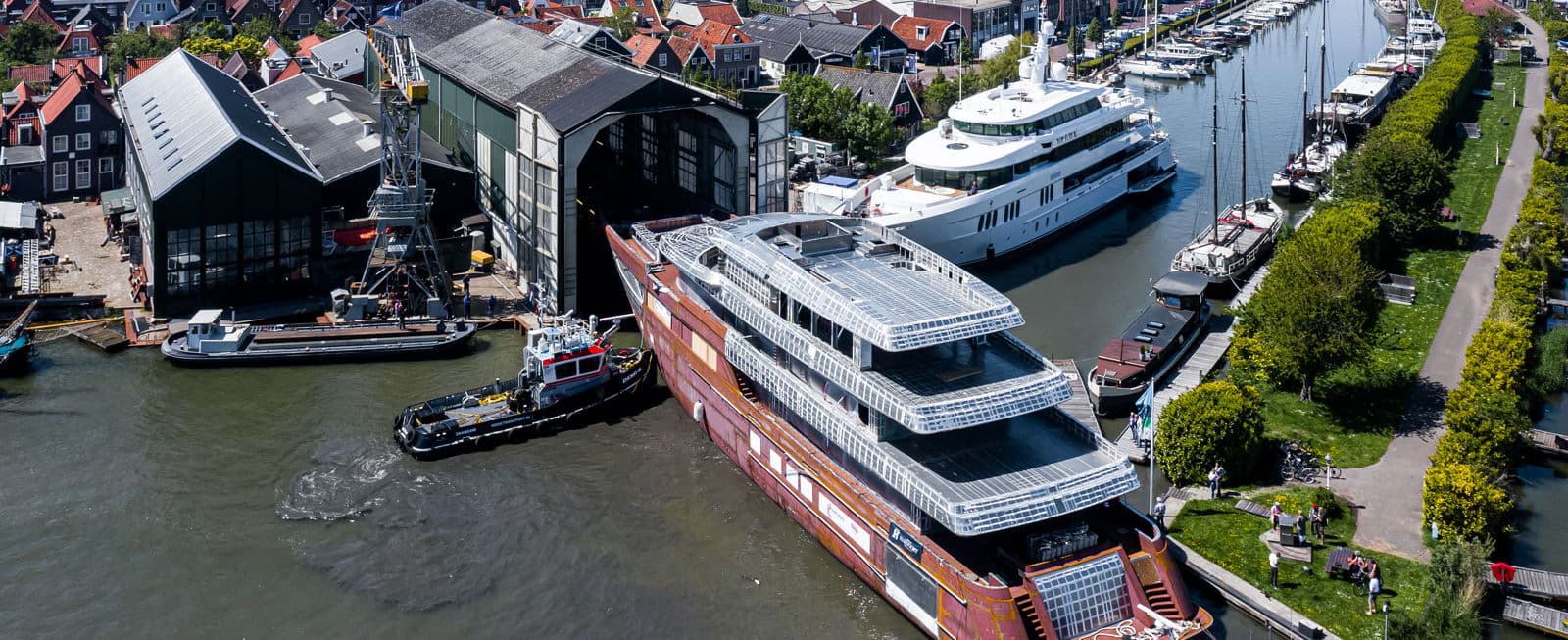 Yacht departing Dutch shipyard